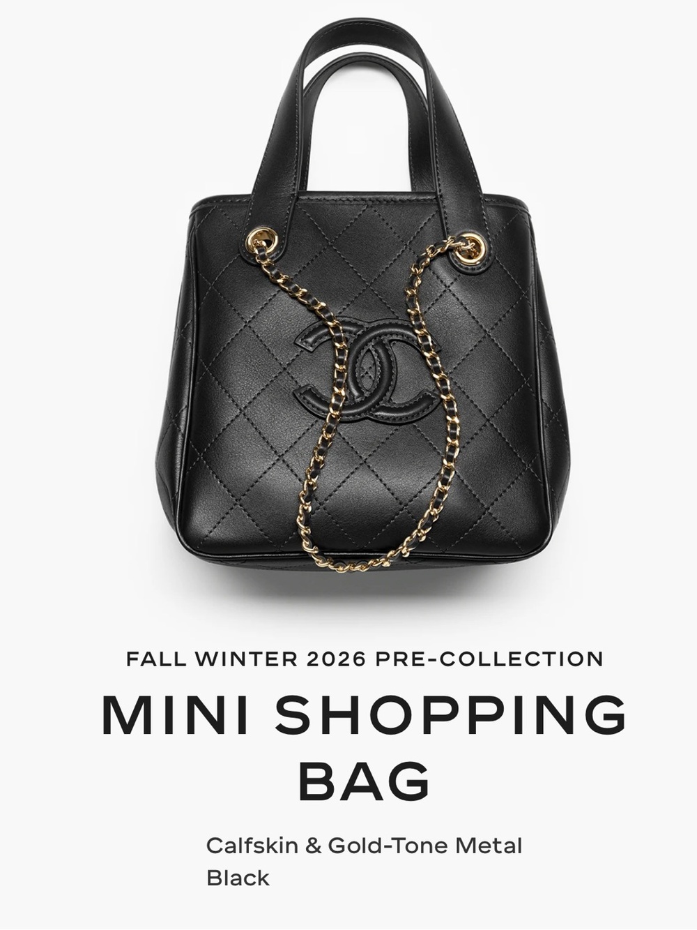 CHANEL Black Mini Shopping Tote with Gold-Tone Chain from 26B